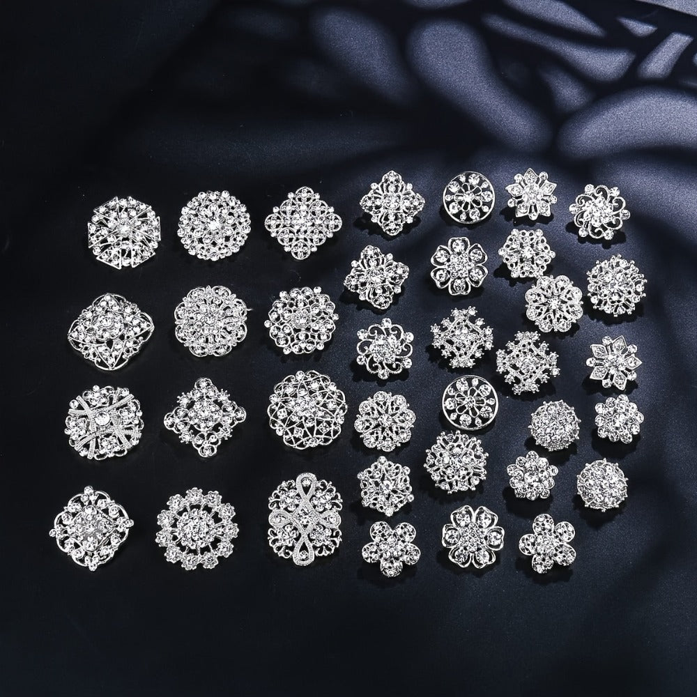Brooch Pin - Rhinestone Set 36 Pcs Vintage Crystal Lapel for Women Men | Zinc Alloy - product detail view 4
