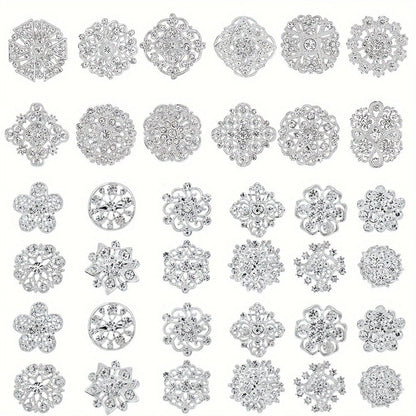 Brooch Pin - Rhinestone Set 36 Pcs Vintage Crystal Lapel for Women Men | Zinc Alloy - product detail view 8