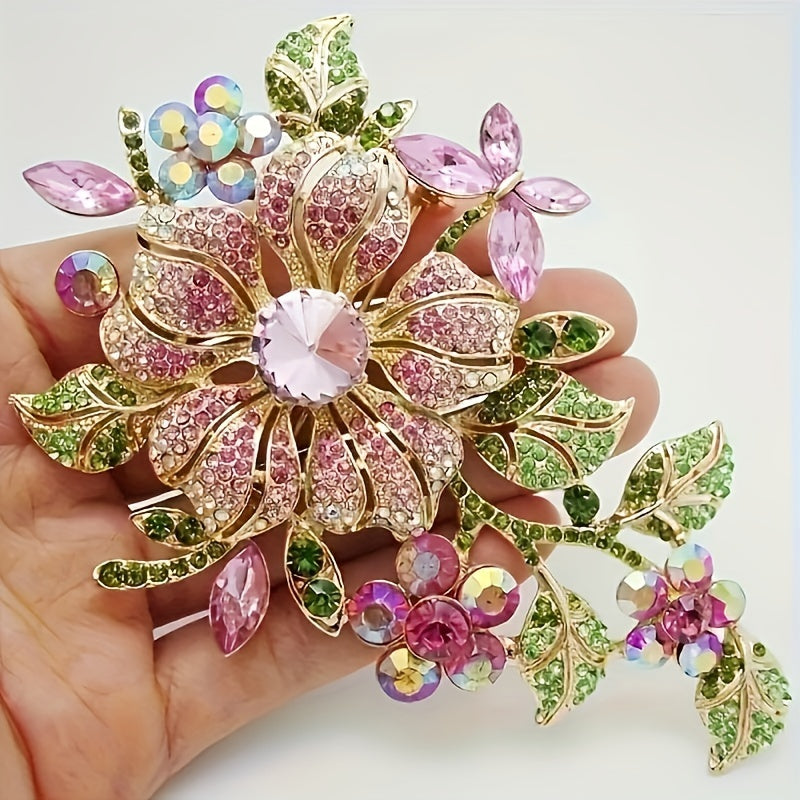 Brooch Pin - Rose for Women Sparkling Crystal Flower Elegant Luxury Rhinestone for - product detail view 7