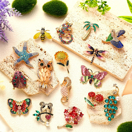 Brooch Pin - Set for Women 16pcs Rhinestone Vintage Animal Insect Plant Lapel Bulk - product detail view 2