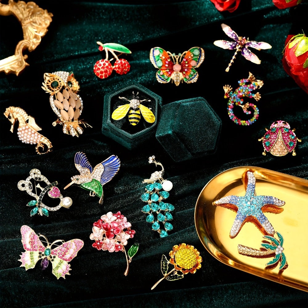 Brooch Pin - Set for Women 16pcs Rhinestone Vintage Animal Insect Plant Lapel Bulk - product detail view 4