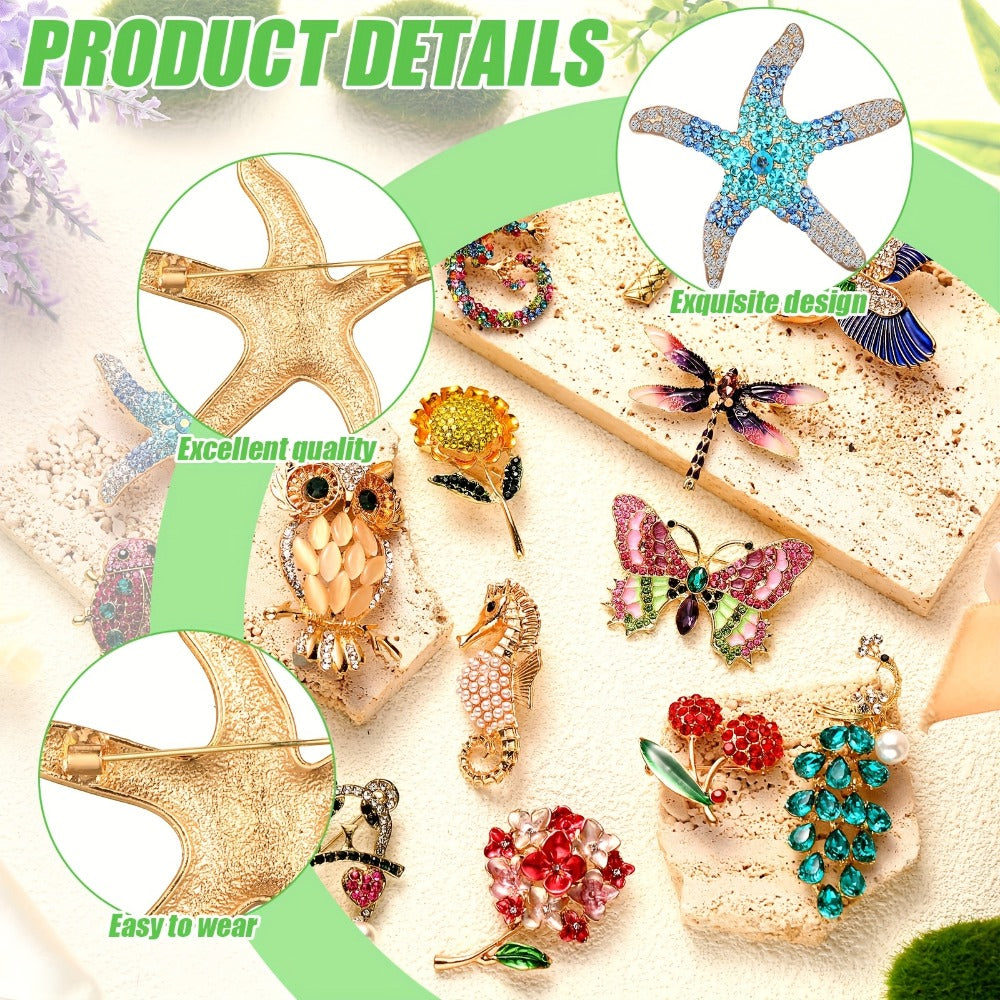 Brooch Pin - Set for Women 16pcs Rhinestone Vintage Animal Insect Plant Lapel Bulk - product detail view 6