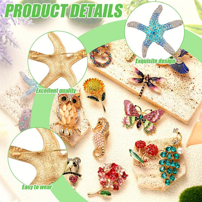 Brooch Pin - Set for Women 16pcs Rhinestone Vintage Animal Insect Plant Lapel Bulk - product detail view 6