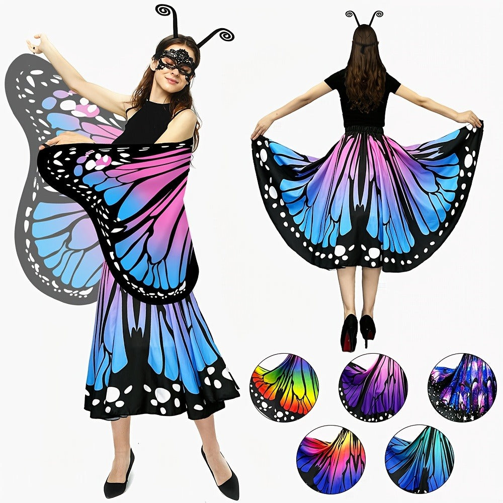 Butterfly Costume - Set Women 4pcs Fairy Wings Cape Skirt Antenna Headband Lightweight - main product view