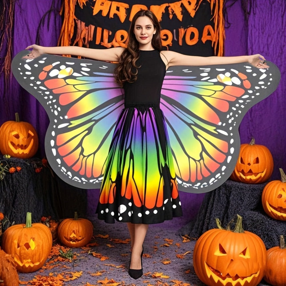 Butterfly Costume - Set Women 4pcs Fairy Wings Cape Skirt Antenna Headband Lightweight - product detail view 2