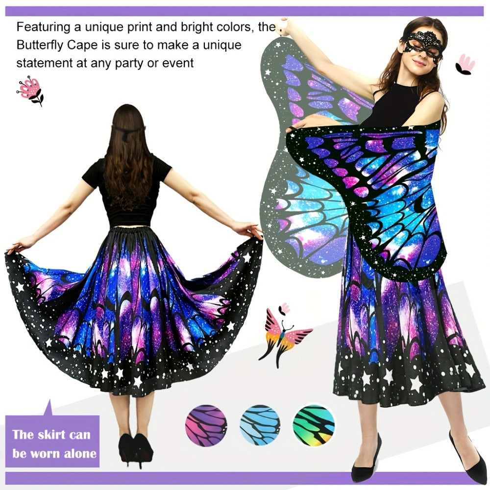 Butterfly Costume - Set Women 4pcs Fairy Wings Cape Skirt Antenna Headband Lightweight - product detail view 4
