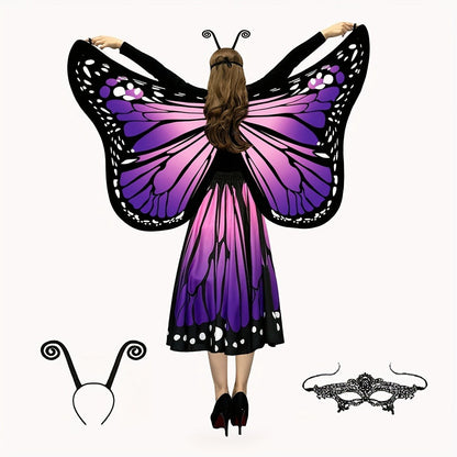 Butterfly Costume - Set Women 4pcs Fairy Wings Cape Skirt Antenna Headband Lightweight - product detail view 7