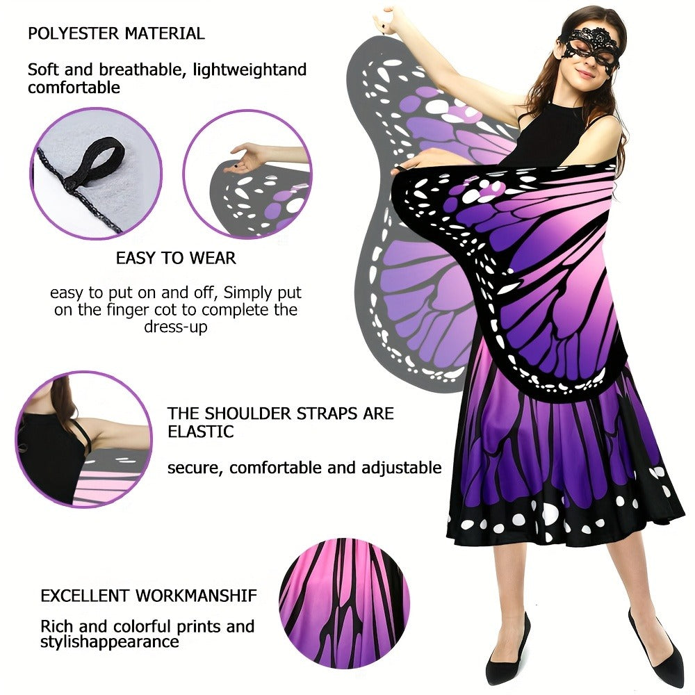 Butterfly Costume - Set Women 4pcs Fairy Wings Cape Skirt Antenna Headband Lightweight - product detail view 10