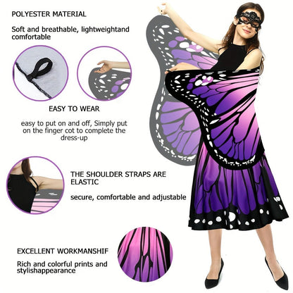 Butterfly Costume - Set Women 4pcs Fairy Wings Cape Skirt Antenna Headband Lightweight - product detail view 10