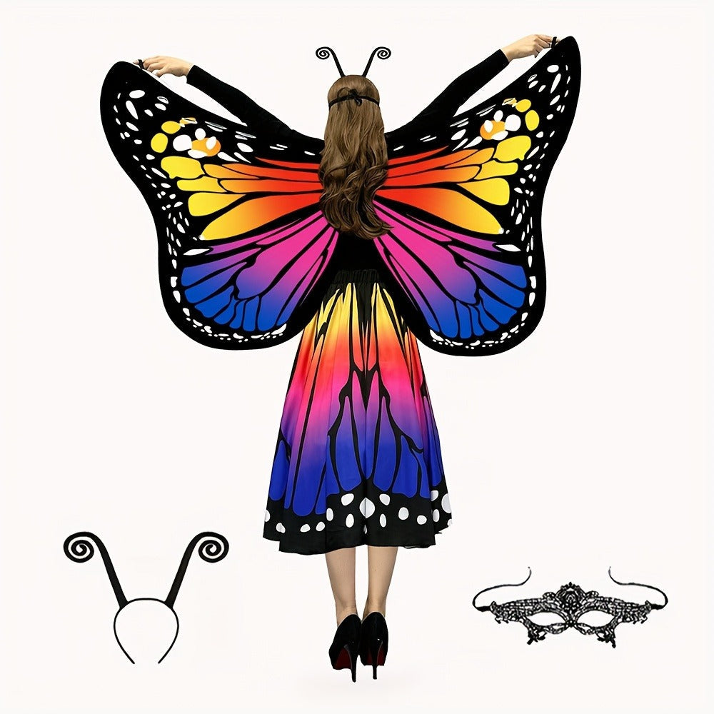 Butterfly Costume - Set Women 4pcs Fairy Wings Cape Skirt Antenna Headband Lightweight - product detail view 11