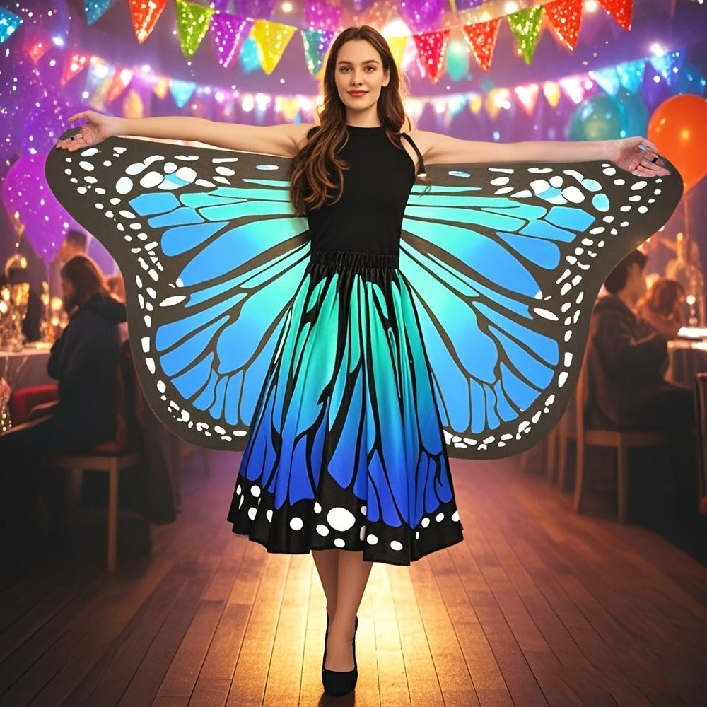 Butterfly Costume - Set Women 4pcs Fairy Wings Cape Skirt Antenna Headband Lightweight - product detail view 12