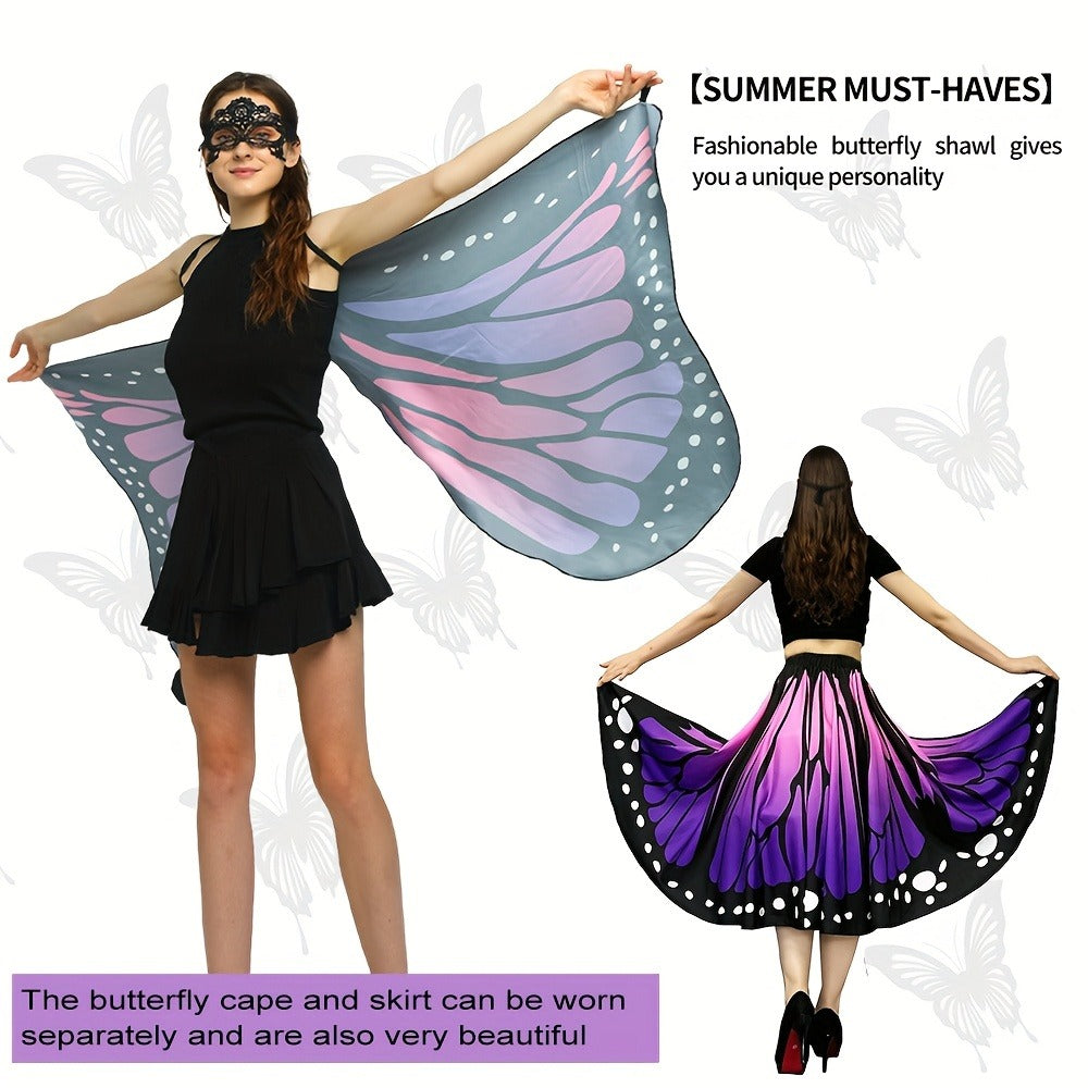 Butterfly Costume - Set Women 4pcs Fairy Wings Cape Skirt Antenna Headband Lightweight - product detail view 13