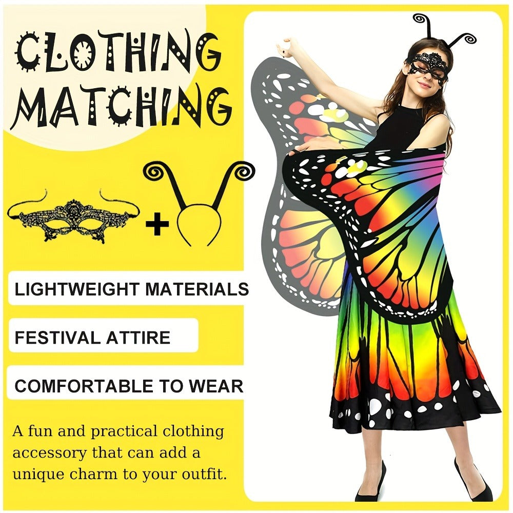 Butterfly Costume - Set Women 4pcs Fairy Wings Cape Skirt Antenna Headband Lightweight - product detail view 15