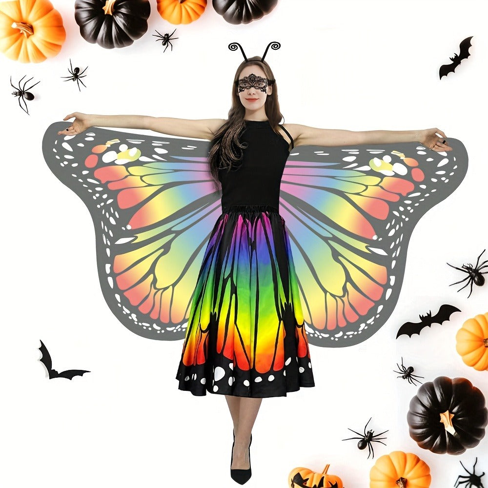 Butterfly Costume - Set Women 4pcs Fairy Wings Cape Skirt Antenna Headband Lightweight - product detail view 17