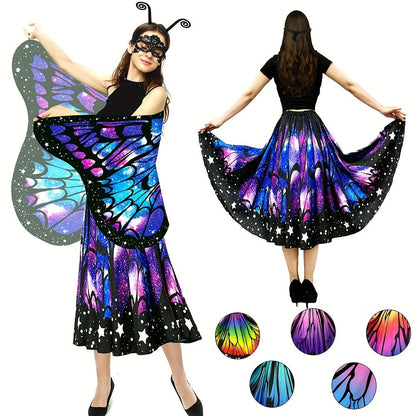 Butterfly Costume - Set Women 4pcs Fairy Wings Cape Skirt Antenna Headband Lightweight - product detail view 18