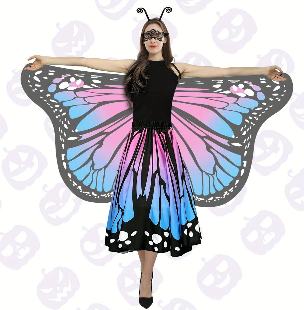 Butterfly Costume - Set Women 4pcs Fairy Wings Cape Skirt Antenna Headband Lightweight - product detail view 19