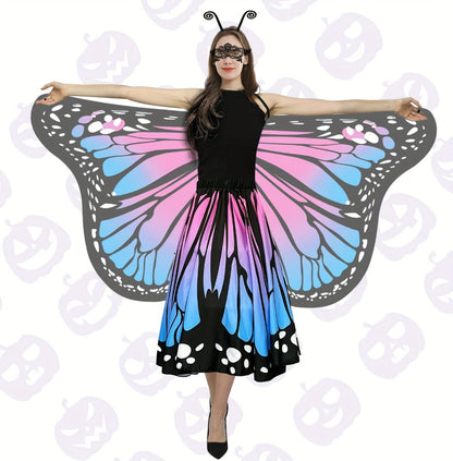 Butterfly Costume - Set Women 4pcs Fairy Wings Cape Skirt Antenna Headband Lightweight - product detail view 19