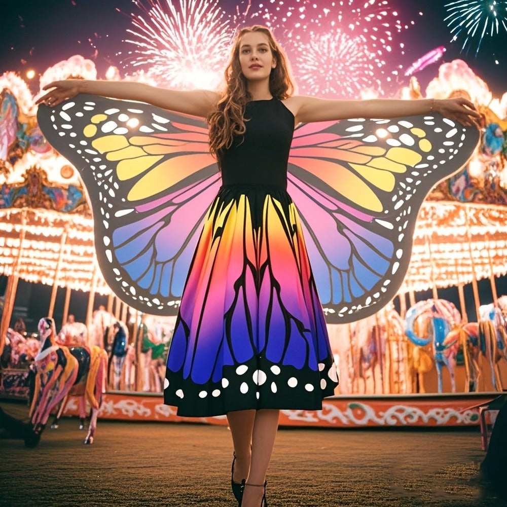 Butterfly Costume - Set Women 4pcs Fairy Wings Cape Skirt Antenna Headband Lightweight - product detail view 21