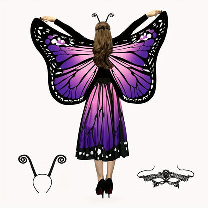 Butterfly Costume - Set Women 4pcs Fairy Wings Cape Skirt Antenna Headband Lightweight - product detail view 22