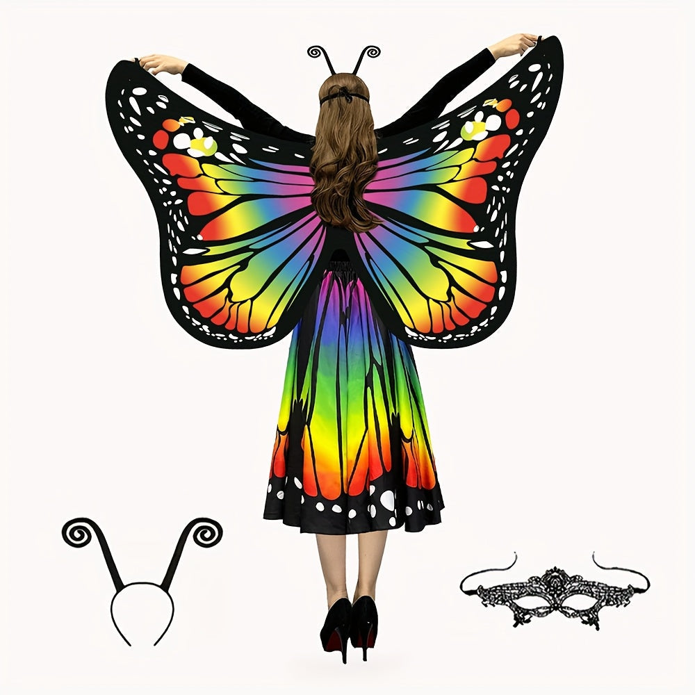 Butterfly Costume - Set Women 4pcs Fairy Wings Cape Skirt Antenna Headband Lightweight - product detail view 25