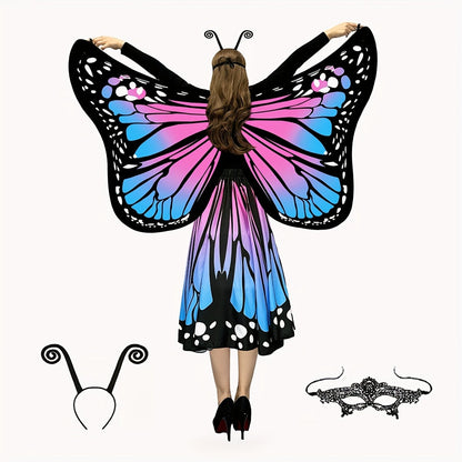 Butterfly Costume - Set Women 4pcs Fairy Wings Cape Skirt Antenna Headband Lightweight - product detail view 26