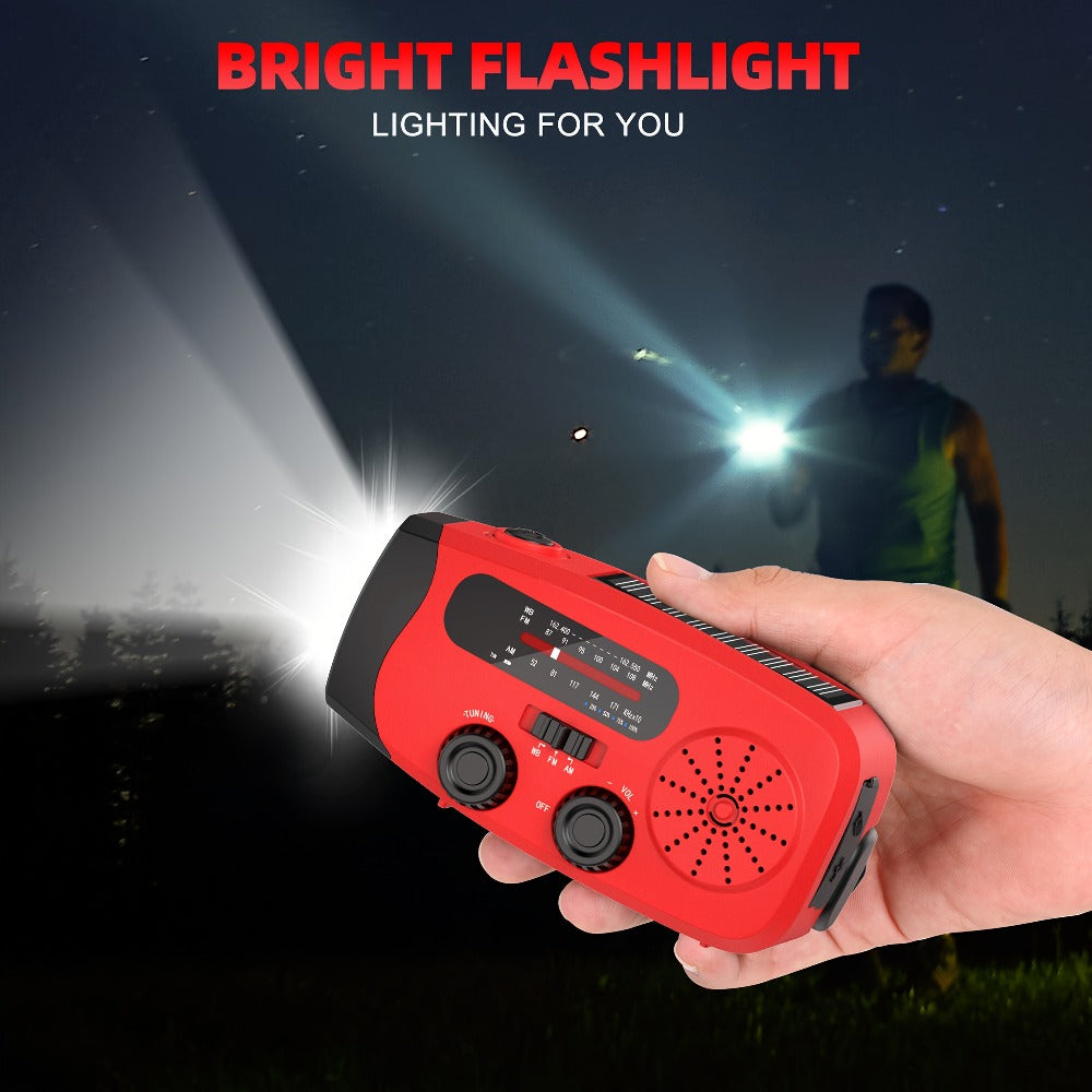 2000mAh AM/FM/NOAA Emergency Radio with Solar Panel, Hand Crank, LED Flashlight and Four Color Options