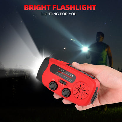 2000mAh AM/FM/NOAA Emergency Radio with Solar Panel, Hand Crank, LED Flashlight and Four Color Options