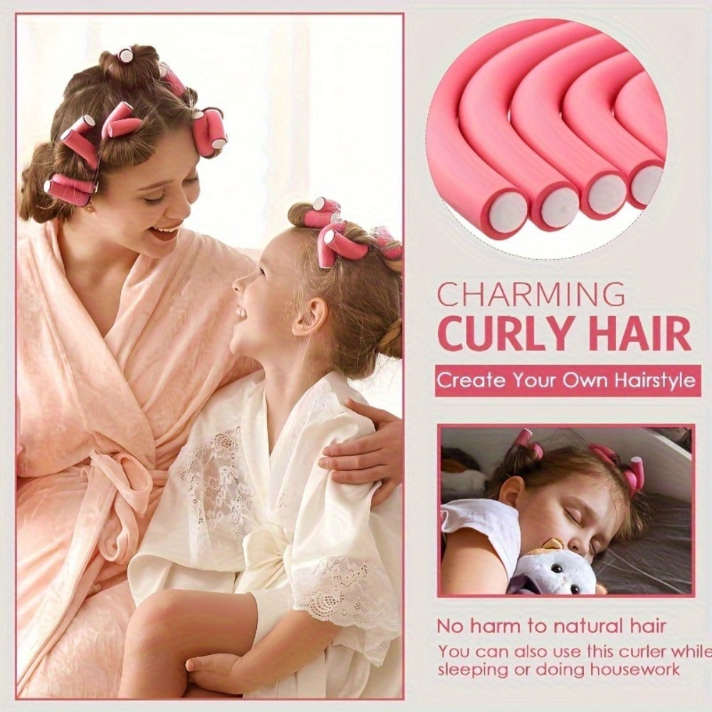 50-Piece Flexible Foam Curl Former Set in Random Colors for Heatless Waves, Spirals and Short Hair Styling
