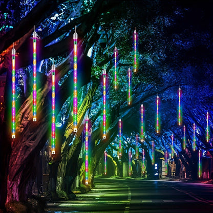 Solar Meteor Shower Tube Lights with 192 LEDs and Warm, Multicolor or Blue Checkout Options