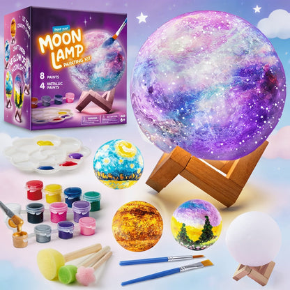 Paint-Your-Own Moon Lamp Craft Kit with 12 Colors, Four Metallic Paints, Two Brushes and Wooden Stand