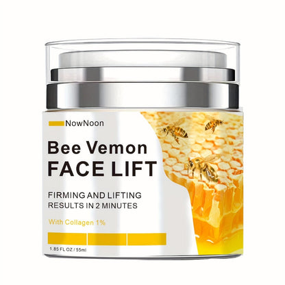 Face Cream Bee Venom 55ml Formula with 1% Collagen for Morning and Evening Face Care in a White and Yellow Jar