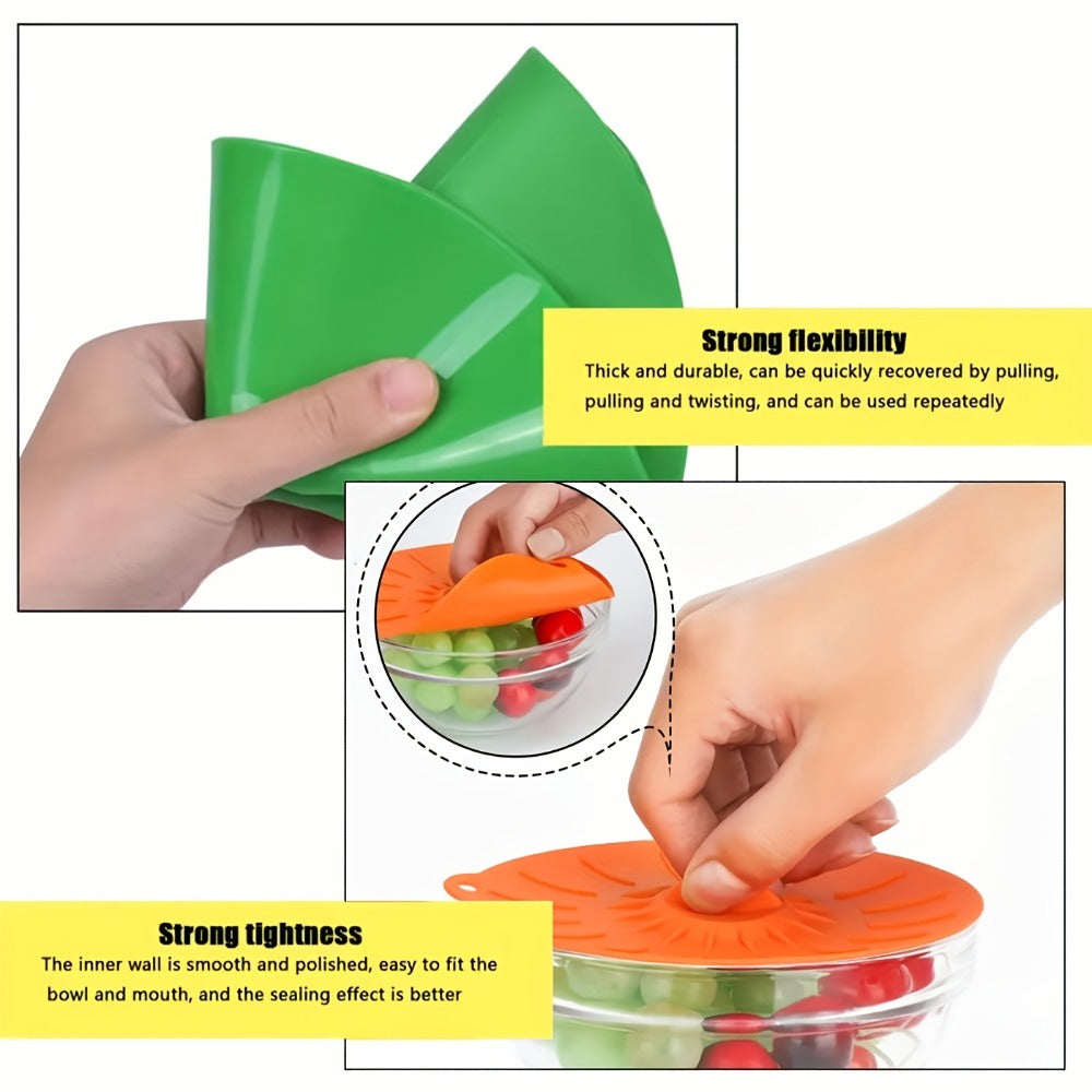 Seven-Piece Reusable Silicone Stretch Lid Set in Five Sizes for Bowls, Cups, Pots and Food Containers
