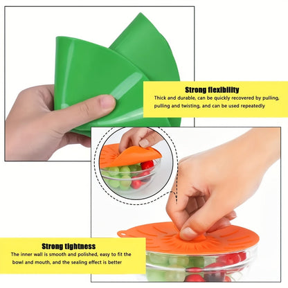 Seven-Piece Reusable Silicone Stretch Lid Set in Five Sizes for Bowls, Cups, Pots and Food Containers