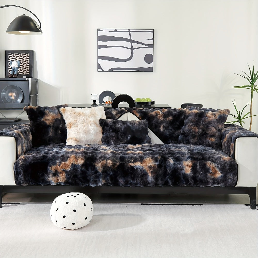 Sofa Cover, Faux-Lamb Plush Gradient Couch Pad in Five Colors with Armchair, Backrest and Seat Sizes