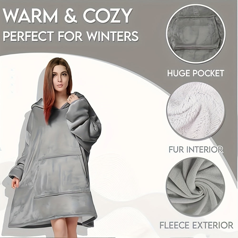 Hooded Wearable Blanket – Double-Sided Flannel Suede Hoodie Blanket for Women & Men, 500gsm Oversized Warm Cozy Sweatshirt