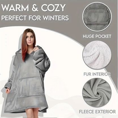 Hooded Wearable Blanket – Double-Sided Flannel Suede Hoodie Blanket for Women & Men, 500gsm Oversized Warm Cozy Sweatshirt
