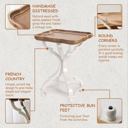 Side Table Rustic Raised-Tray Accent Design with Distressed Wood-Like Finish in Square or Round Shape
