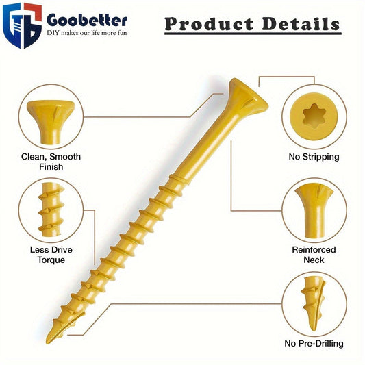 400pcs #10 x 3-1/2" Torx Wood Screws Rust Resistant Yellow Ceramic Coating – Flat Head Fully Threaded Self-Tapping Screws for Wood Fastening Decking & Construction