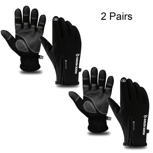 Windproof Knit Gloves for Outdoor Riding & Skiing – 2 Pairs Full-Finger Slip-Resistant Winter Gloves | 100% Polyamide Warm Gloves for Men & Women | S M L XL XXL | Black Gray