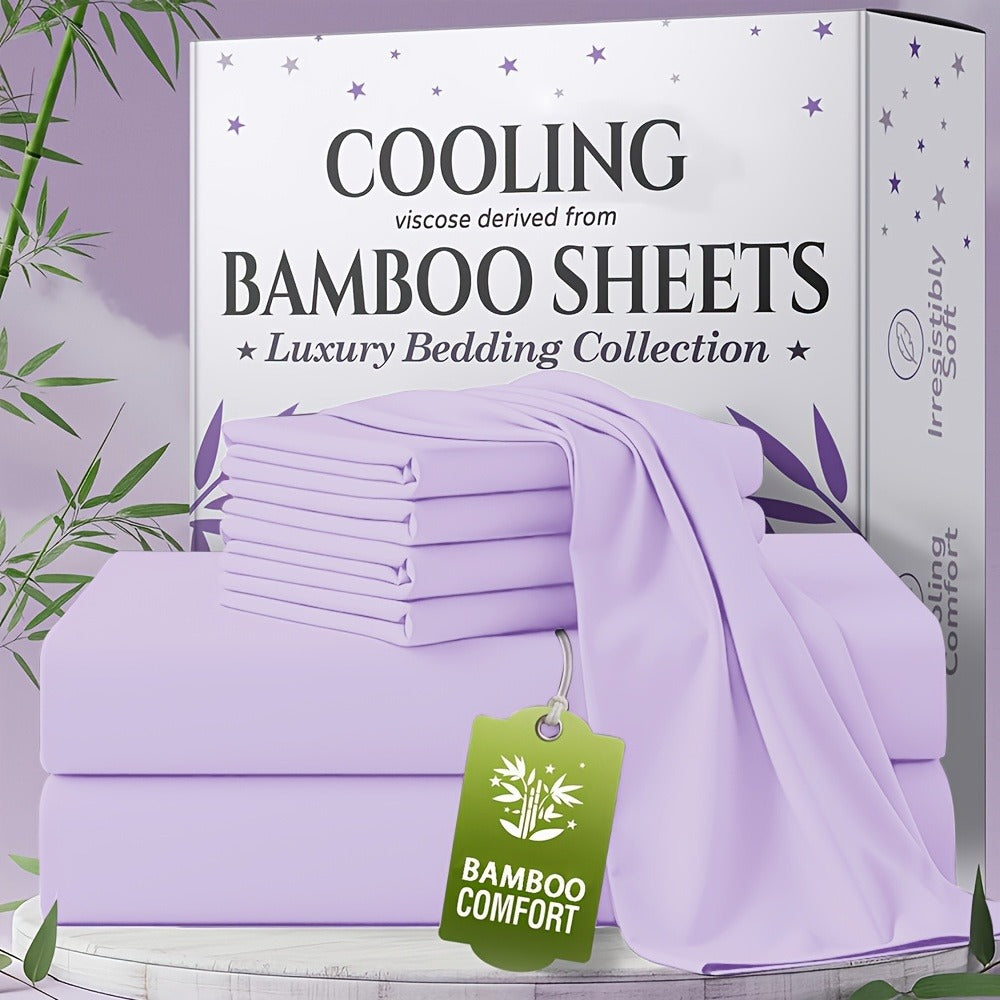 Bed Sheet Set Bamboo-Derived Fabric in 4- or 6-Piece Configuration with Extra-Deep Pocket and Fifteen Colors