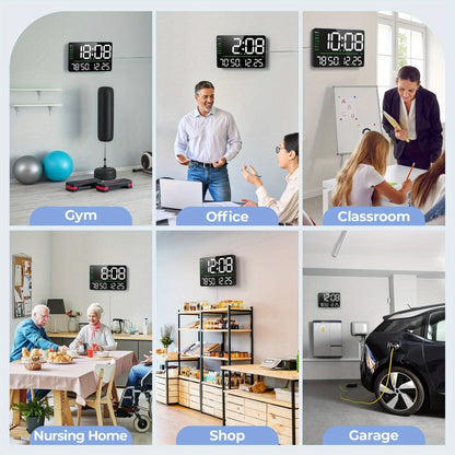 Digital Wall Clock 16 Inch LED with Remote Control – Large Display Shows Time, Date, Day of Week & Indoor Temperature, Modern Decor for Bedroom, Living Room, Office, Gym & Garage (White)