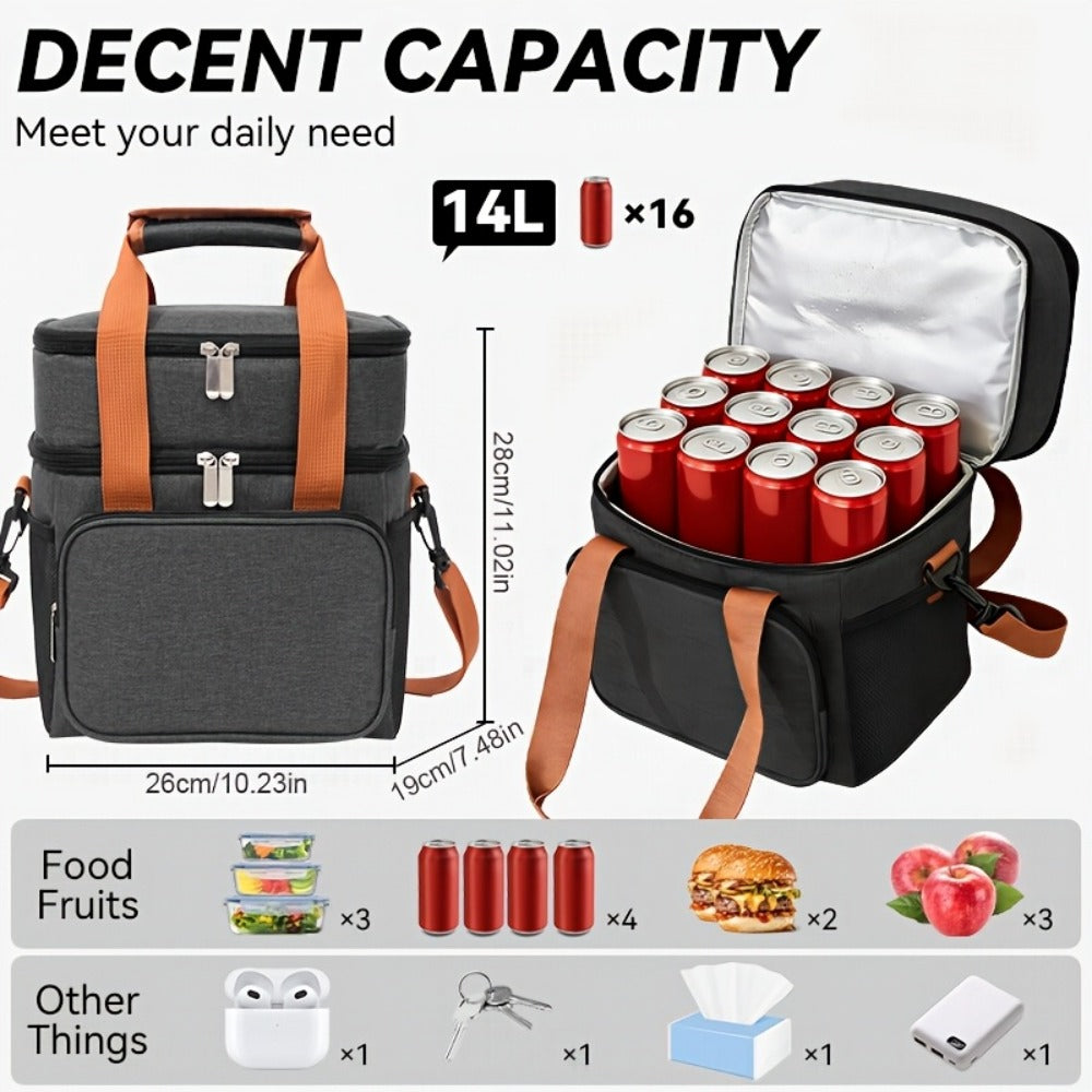 Double-Layer Lunch Carrier Bag with Shoulder Strap and One-Piece Checkout Options in Three Colors