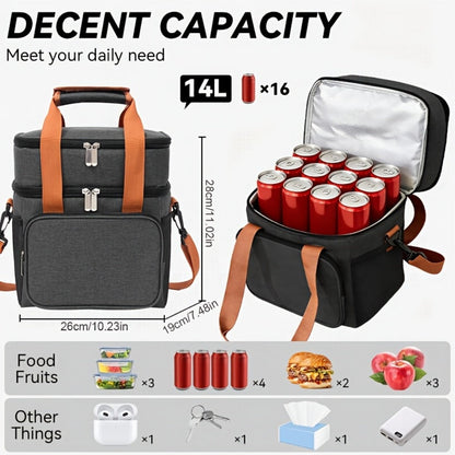 Double-Layer Lunch Carrier Bag with Shoulder Strap and One-Piece Checkout Options in Three Colors