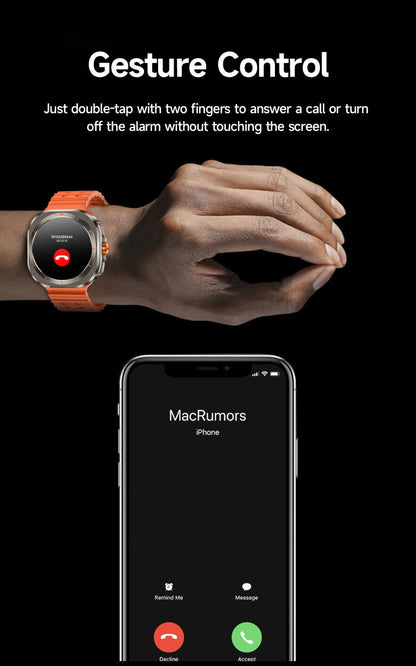 Smart Watch Round Display with Wireless Calling, Custom Faces and Orange, Black, White or Blue Band