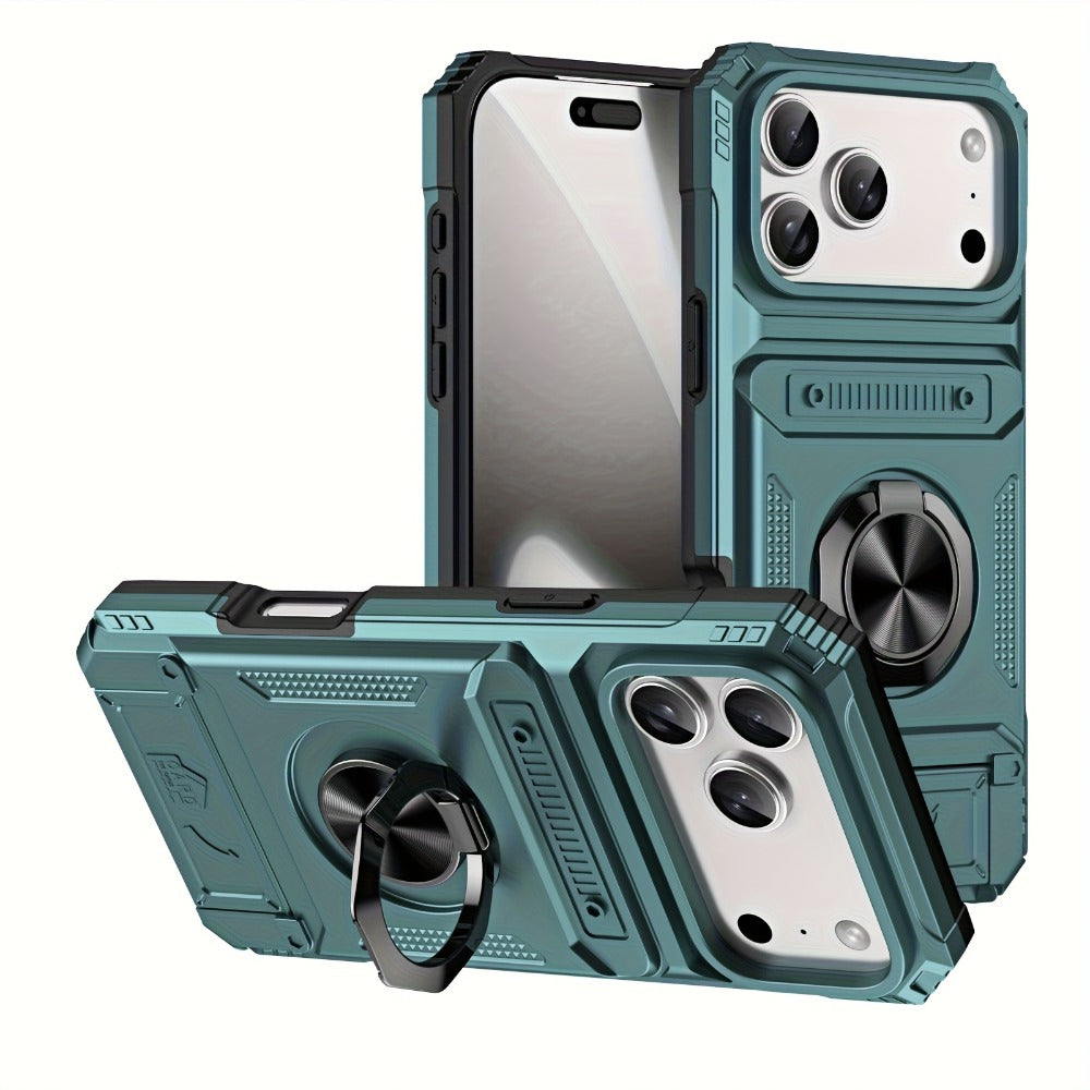 Wallet-Style iPhone Case with Card Slot, Ring Holder and Kickstand in 125 Model and Color Options