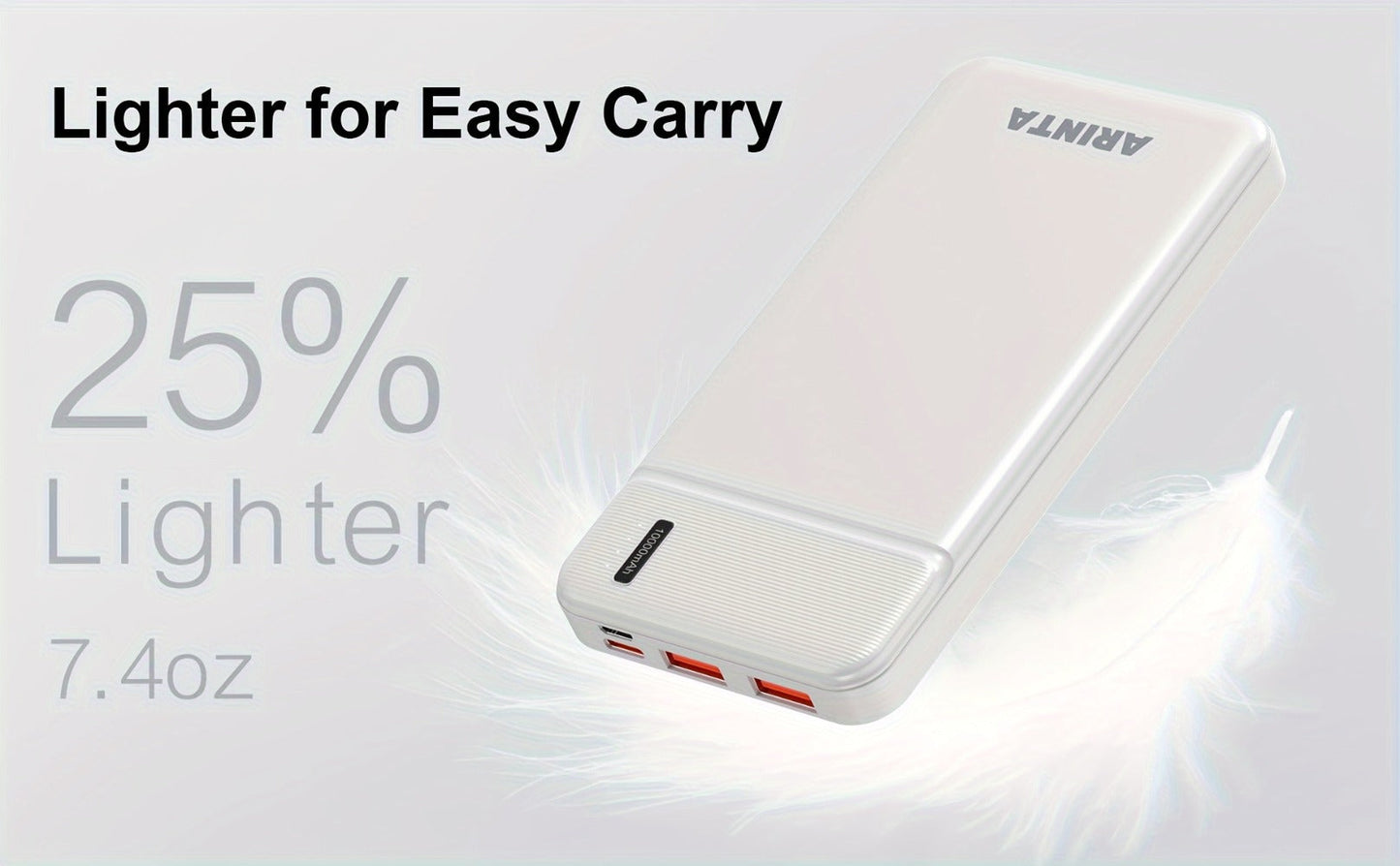 Power Bank 10000mAh Slim with 22.5W PD, 20W USB-C Input/Output and Dual USB-A Ports in Black or White