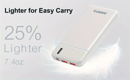 Power Bank 10000mAh Slim with 22.5W PD, 20W USB-C Input/Output and Dual USB-A Ports in Black or White