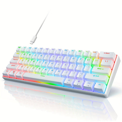 Blue Switch RGB Mechanical Keyboard 60% Layout – 61 Keys Ultra-Compact Wired Tenkeyless Design for PC, Laptop & Mac | Clicky Tactile Gaming & Typing Keyboard | Black & White Color Options