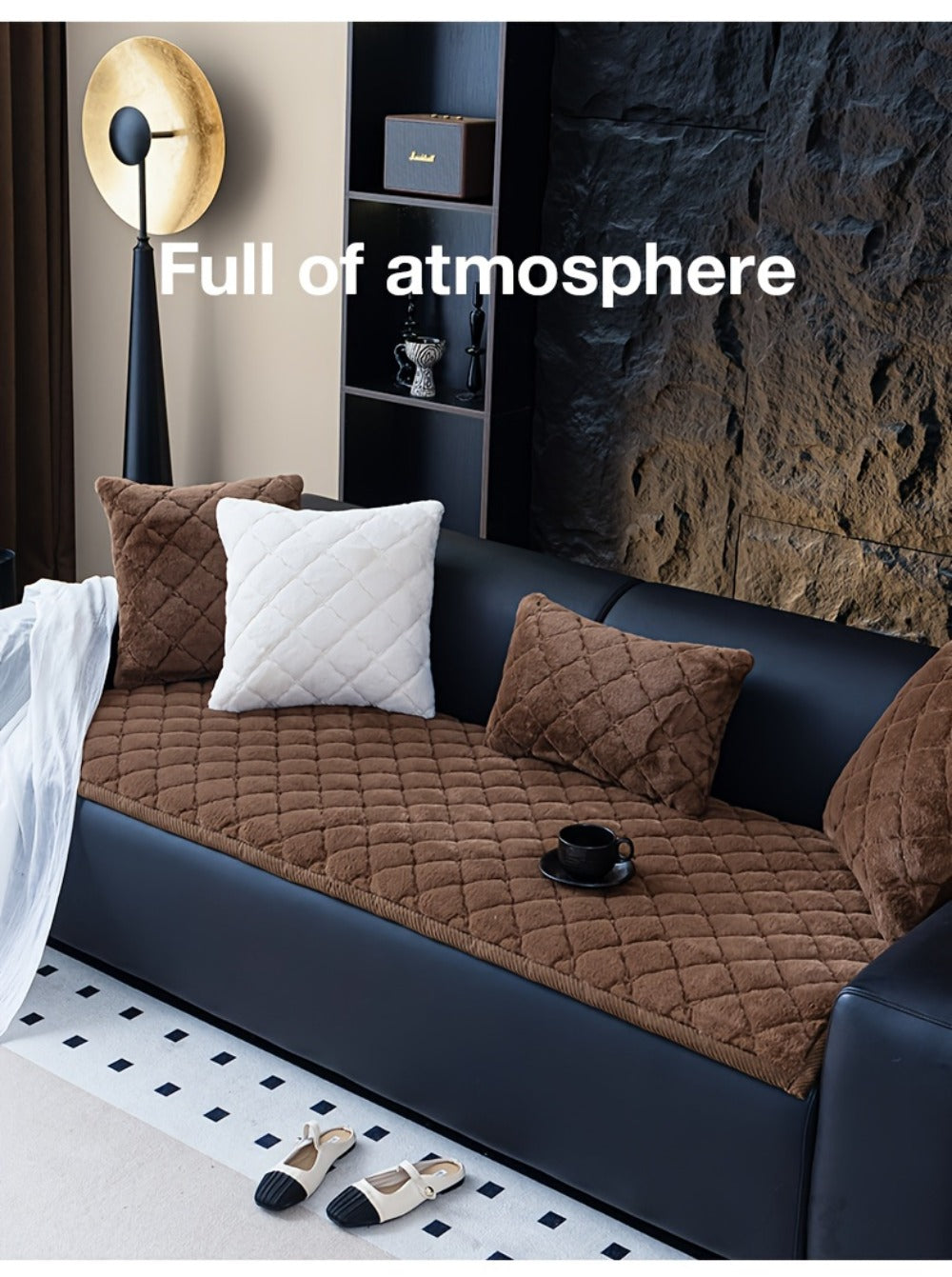 Sofa Cover Plush-Texture Cushion Panels in Pillowcase and 1, 2, 3 or 4-Seat Dimensions in Four Colors