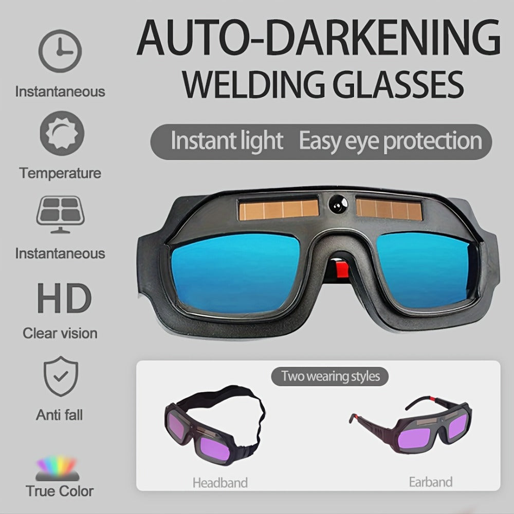 Auto-Darkening Welding Goggles True Color Lens – Anti-Glare Safety Glasses for TIG MIG MMA Plasma Welding, Photochromic Flame-Retardant Fiberglass Frame, Lightweight with Elastic Headband